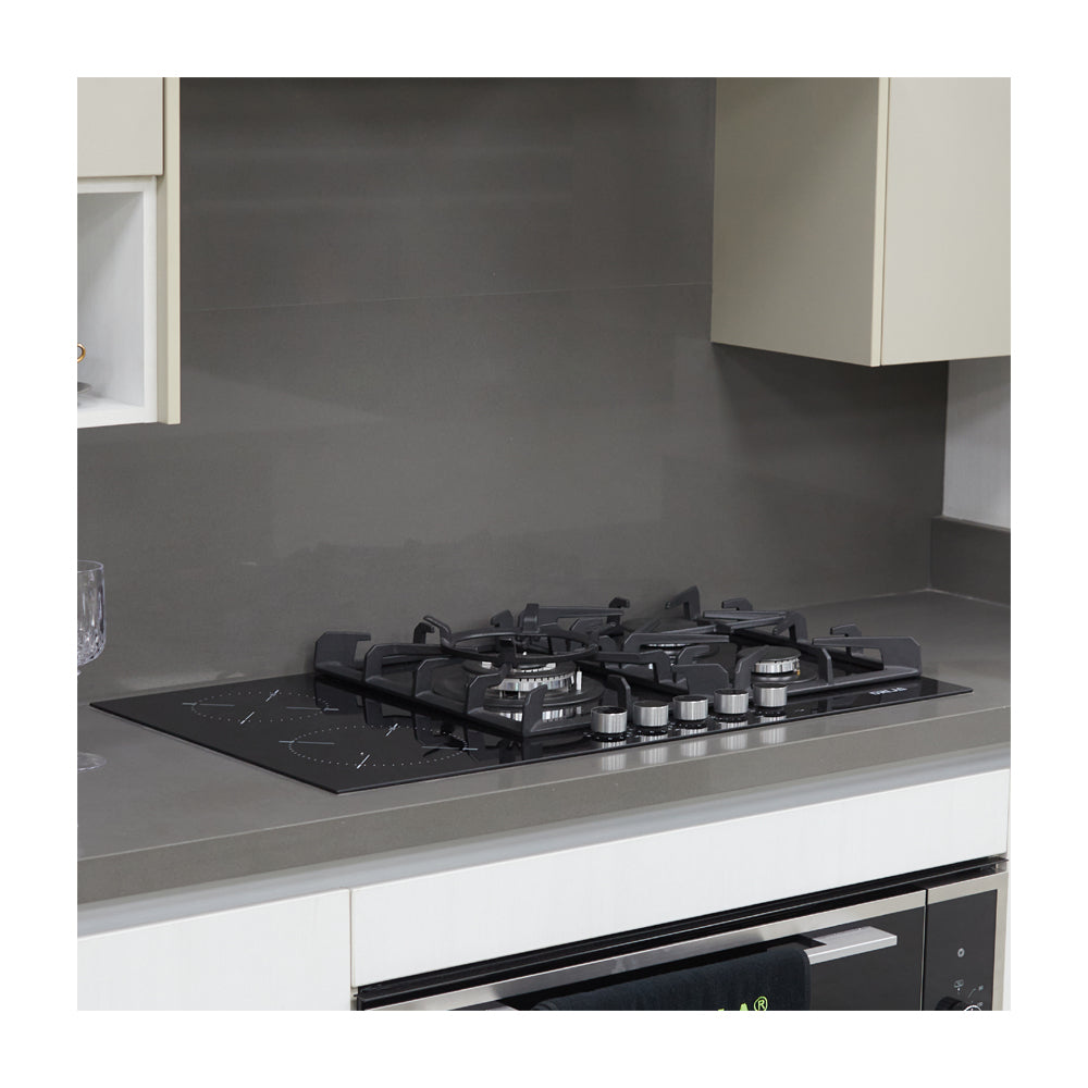 Drija Sicilia 76 Estufa Empotrable Dual (a Gas y Eléctrica) de Vidrio Templado | 5 Quemadores | Bloqueo de Seguridad