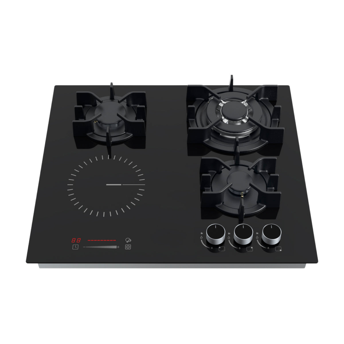 Drija Sicilia Touch 60 Estufa Empotrable Dual (a Gas y Eléctrica) de Vidrio Templado | 4 Quemadores | Bloqueo de Seguridad