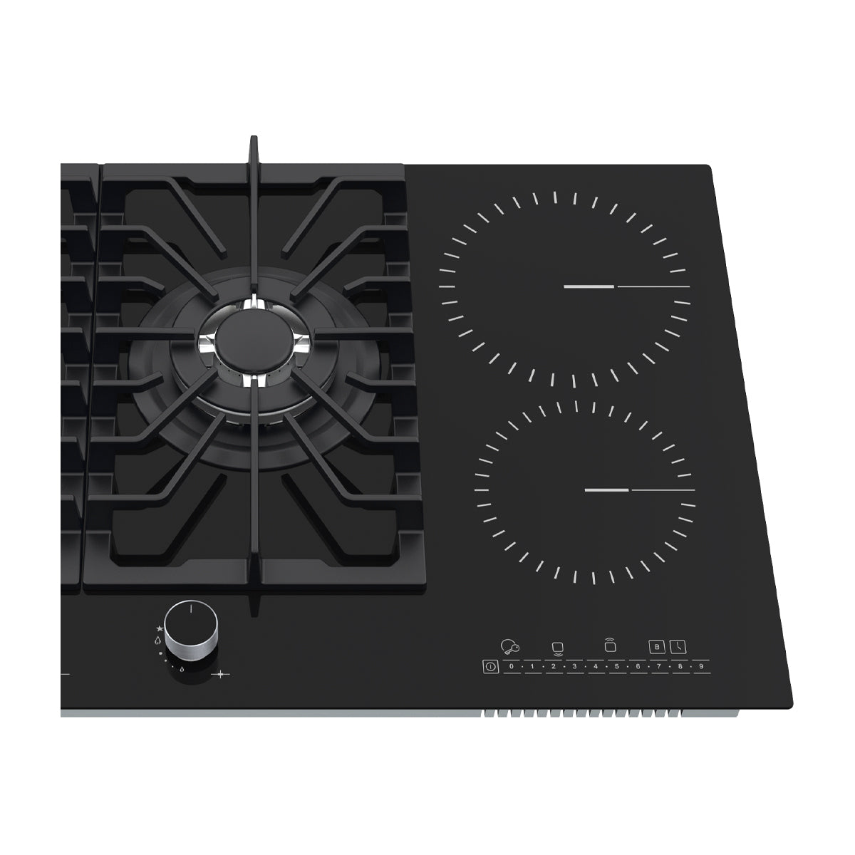 Drija Sicilia Touch 76 Estufa Empotrable Dual (a Gas y Eléctrica) de Vidrio Templado | 5 Quemadores | Bloqueo de Seguridad