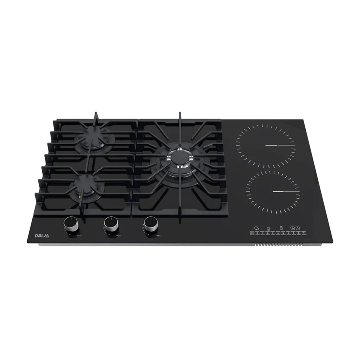 Drija Sicilia Touch 90 Estufa Empotrable Dual (a Gas y Eléctrica) de Vidrio Templado | 5 Quemadores | Bloqueo de Seguridad
