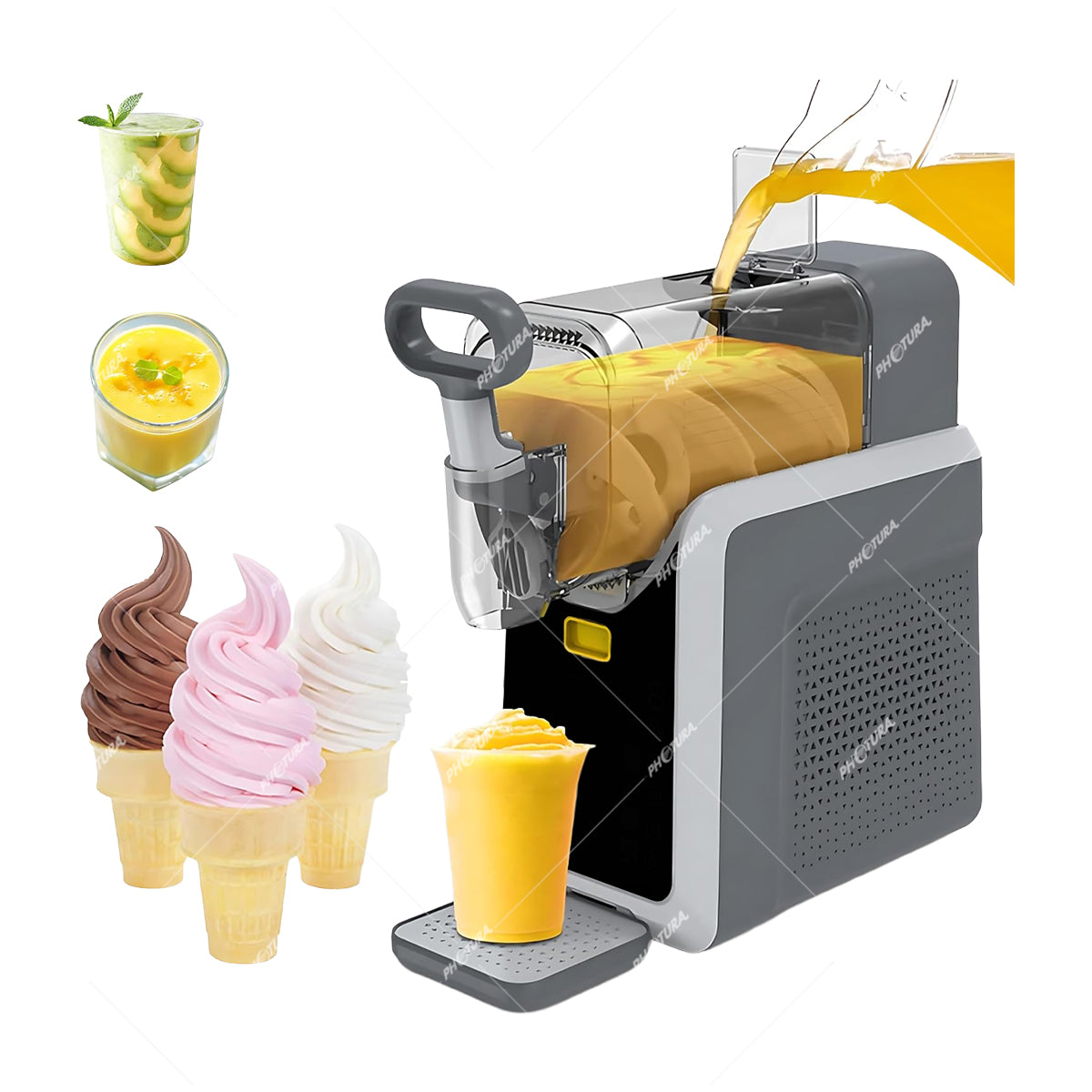 Sankey Máquina para Bebidas Congeladas 3-en-1 | Pantalla Táctil | Mango de Autoservicio | Función de Limpieza | Gris