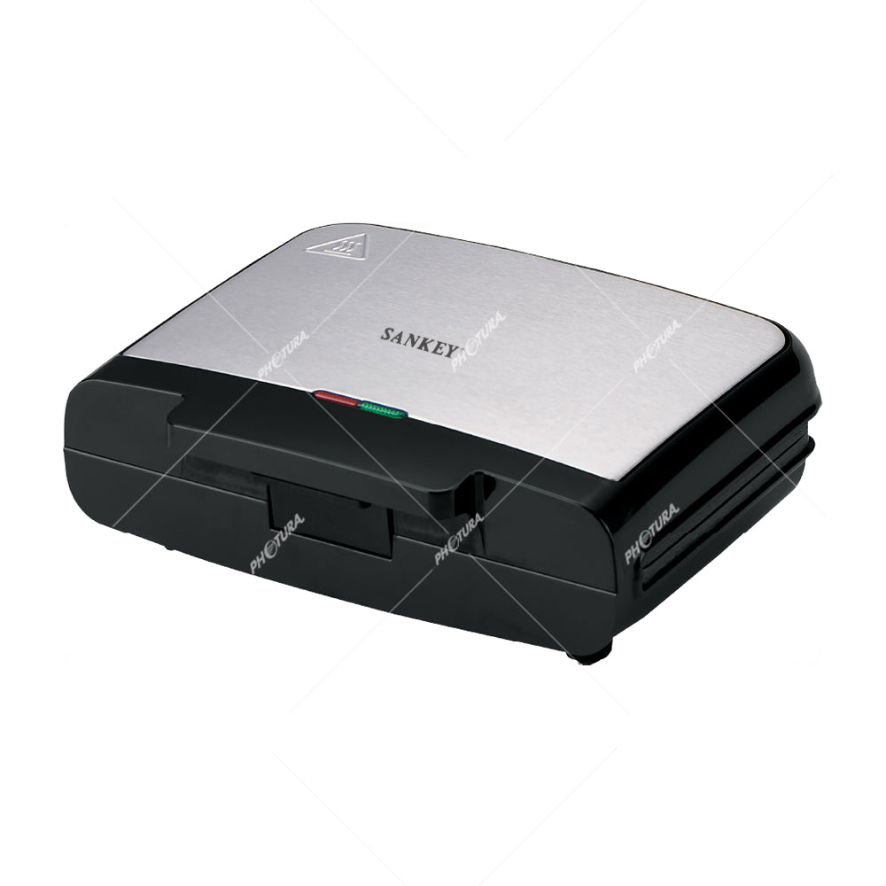 Sankey Sandwichera | Antiadherente | Luces Indicadoras | Termostato | 750W | Negro Plateado