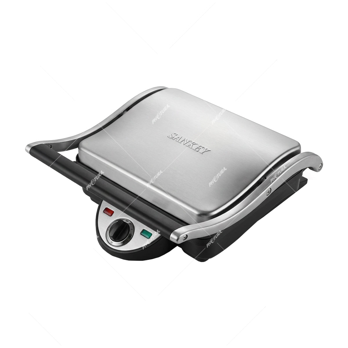 Sankey Sandwichera Panini Grill | Tapa Flotante Ajustable | 1500W | Negro Plateado