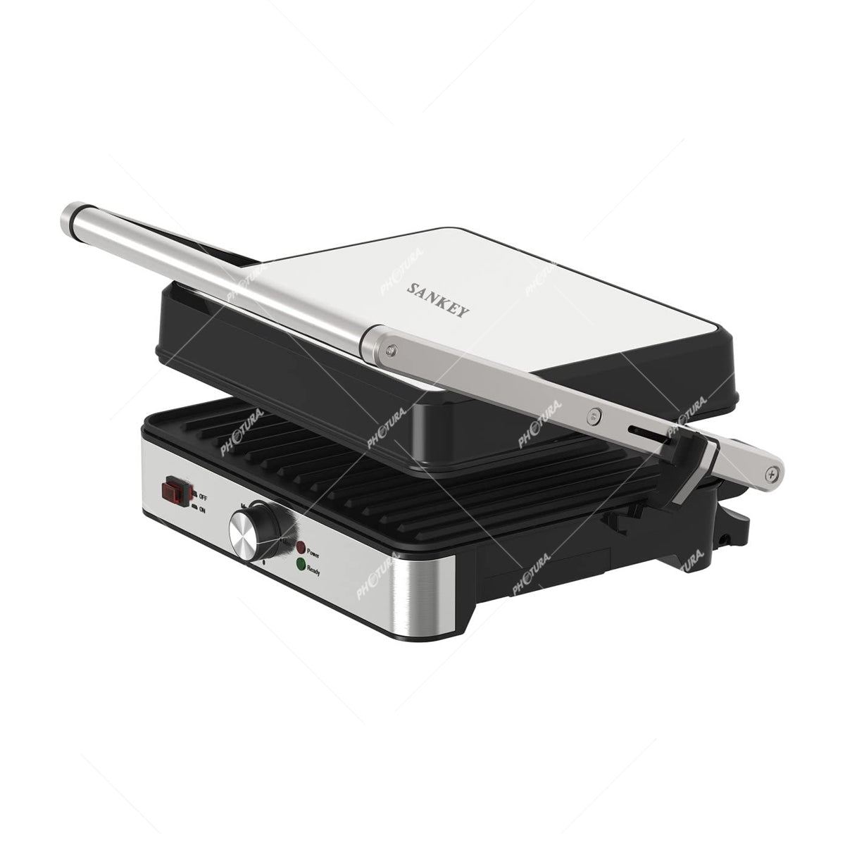 Sankey Sandwichera Panini Grill | Antiadherente | Mango con Aislamiento Térmico | 1500W | Plateado