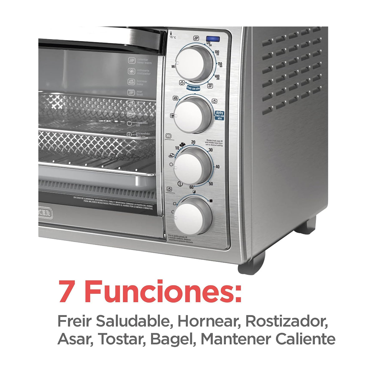 Black & Decker Horno Eléctrico con Freidora de Aire | Tostador | Rostizar | Convección | Acero Inoxidable | Plateado