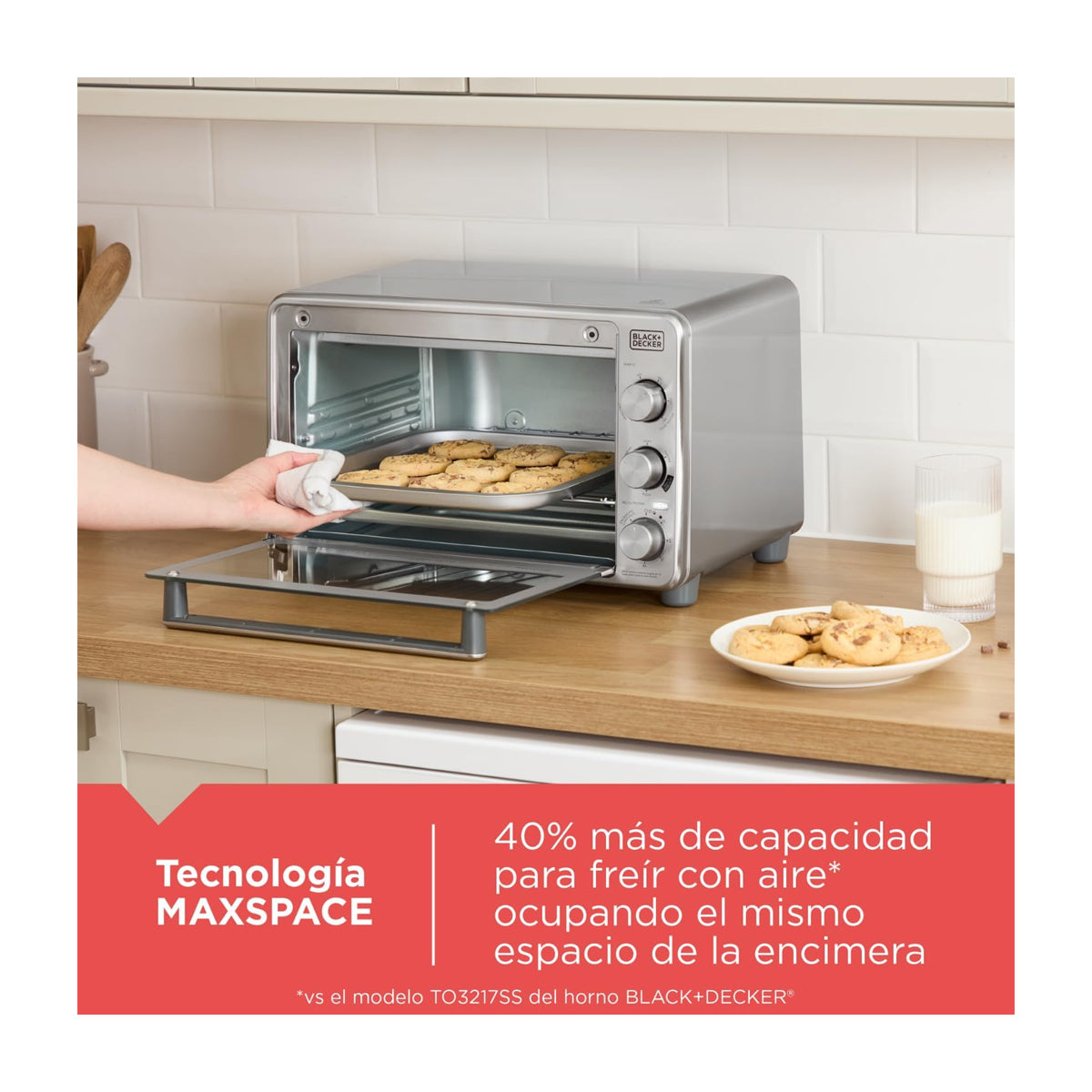 Black & Decker Horno Eléctrico con Freidora de Aire | Tostador | Bandeja Deslizable | Acero Inoxidable | Plateado
