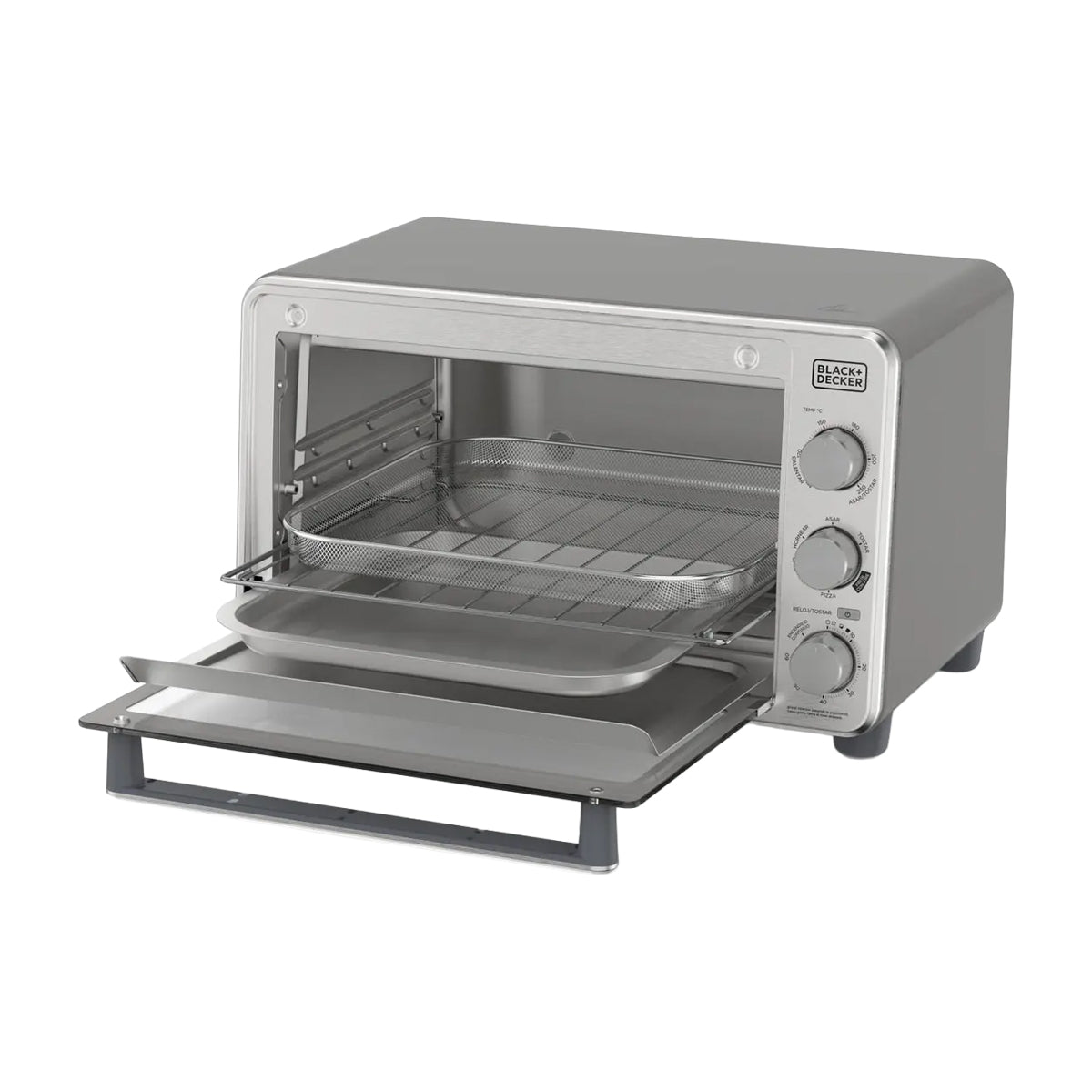 Black & Decker Horno Eléctrico con Freidora de Aire | Tostador | Bandeja Deslizable | Acero Inoxidable | Plateado