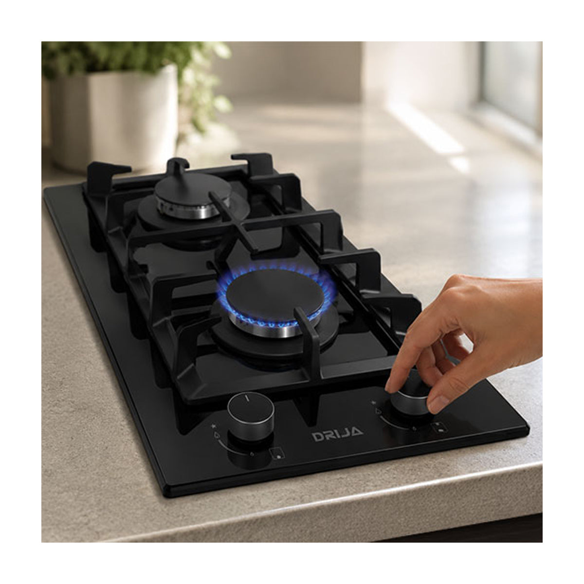 DRIJA Toscana 30 Pro-B Estufa Empotrable a Gas de Vidrio Templado | 2 Quemadores | 2 Válvulas de Seguridad