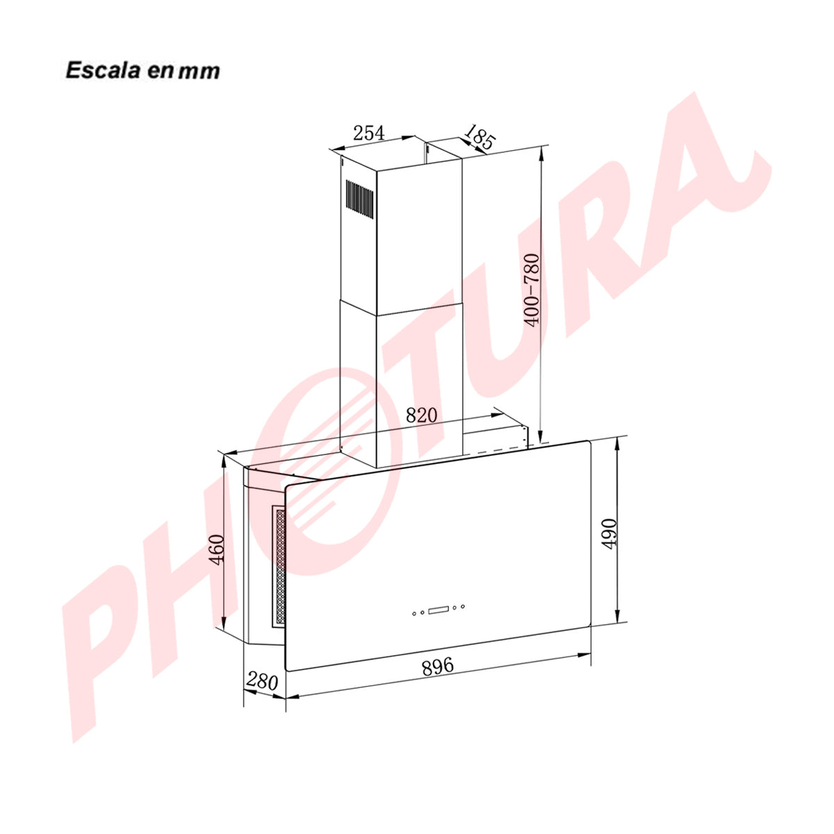 Drija Trapezio 90 Black Extractor de Grasa | Tipo Chimenea | 3 Velocidades | Panel Táctil | 1 Filtro de Carbón | 3 Filtros de Aluminio | 650m3/H