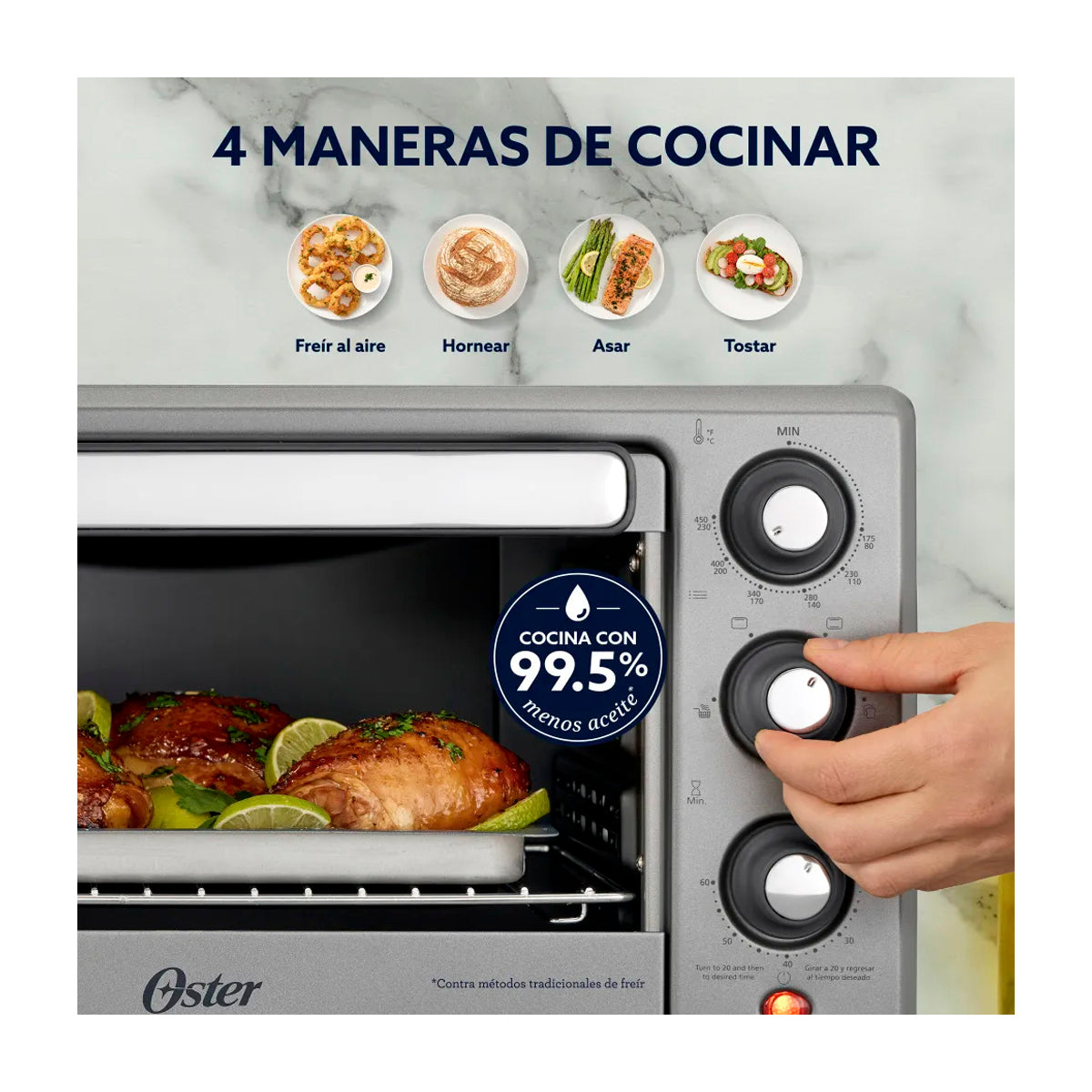 Oster TSSTTV17MAFNS Horno Eléctrico de 17L | Freidora de Aire | 4 Funciones | Temporizador | 1400W | Gris