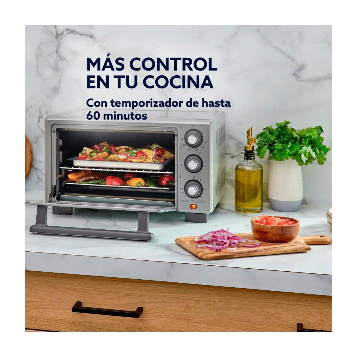 Oster TSSTTV17MAFNS Horno Eléctrico de 17L | Freidora de Aire | 4 Funciones | Temporizador | 1400W | Gris