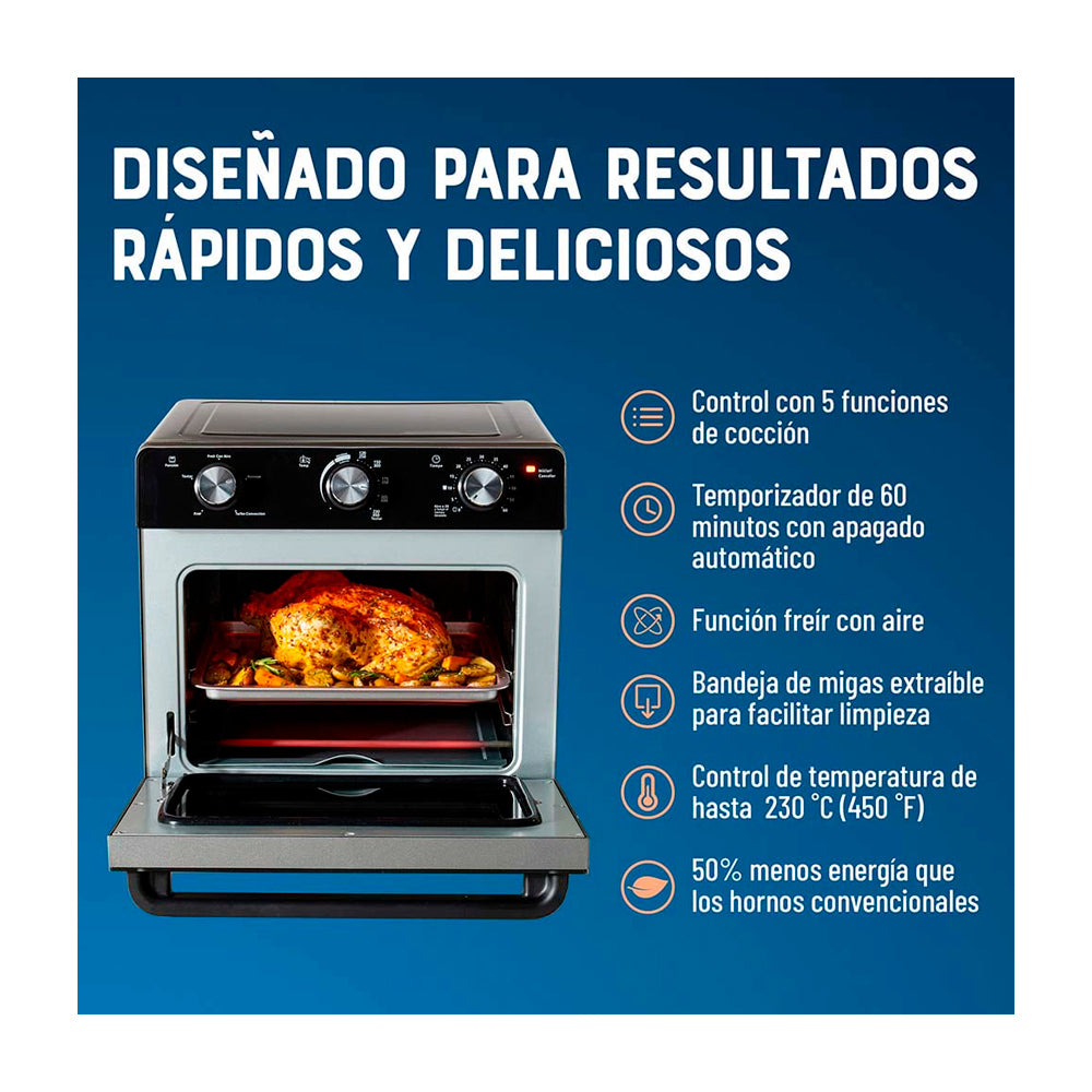 Oster TSSTTVMAF1 Horno Eléctrico de 22L | Freidora de Aire | 5 Funciones | Negro Plateado