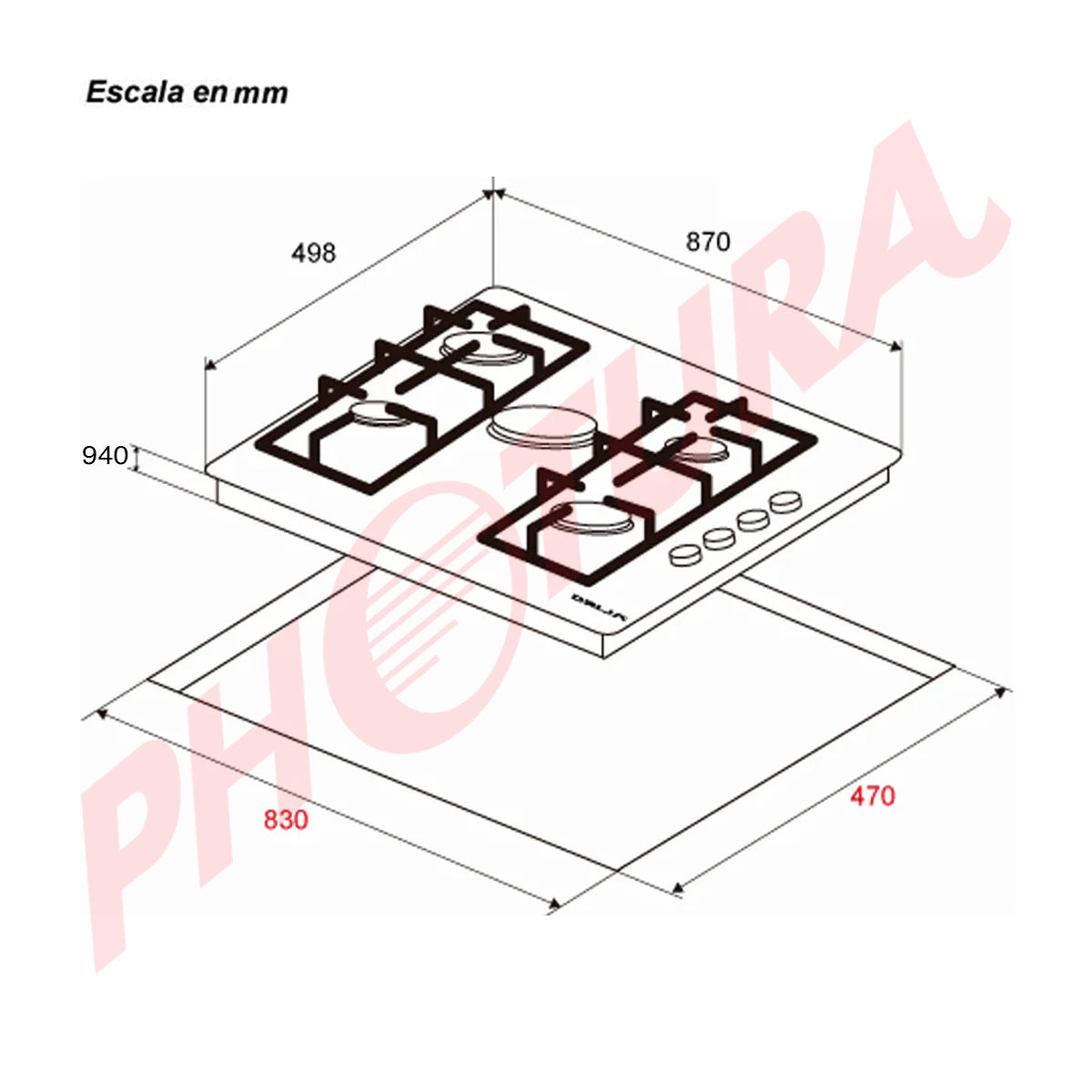 Drija Verona 90 Estufa Empotrable Dual (a Gas y Eléctrica) de Acero Inoxidable | 5 Quemadores | 4 Válvulas de Seguridad