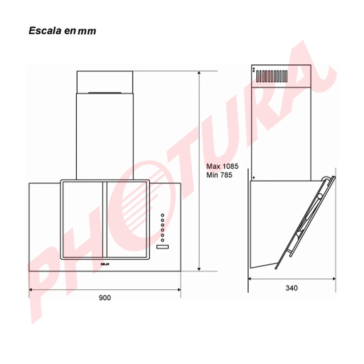 Drija Vetro 90 Extractor de Grasa | Tipo Chimenea | 3 velocidades | Panel Táctil | Control Remoto | 2 Filtros de Carbón | 1 Filtro de Aluminio | 500m3/H