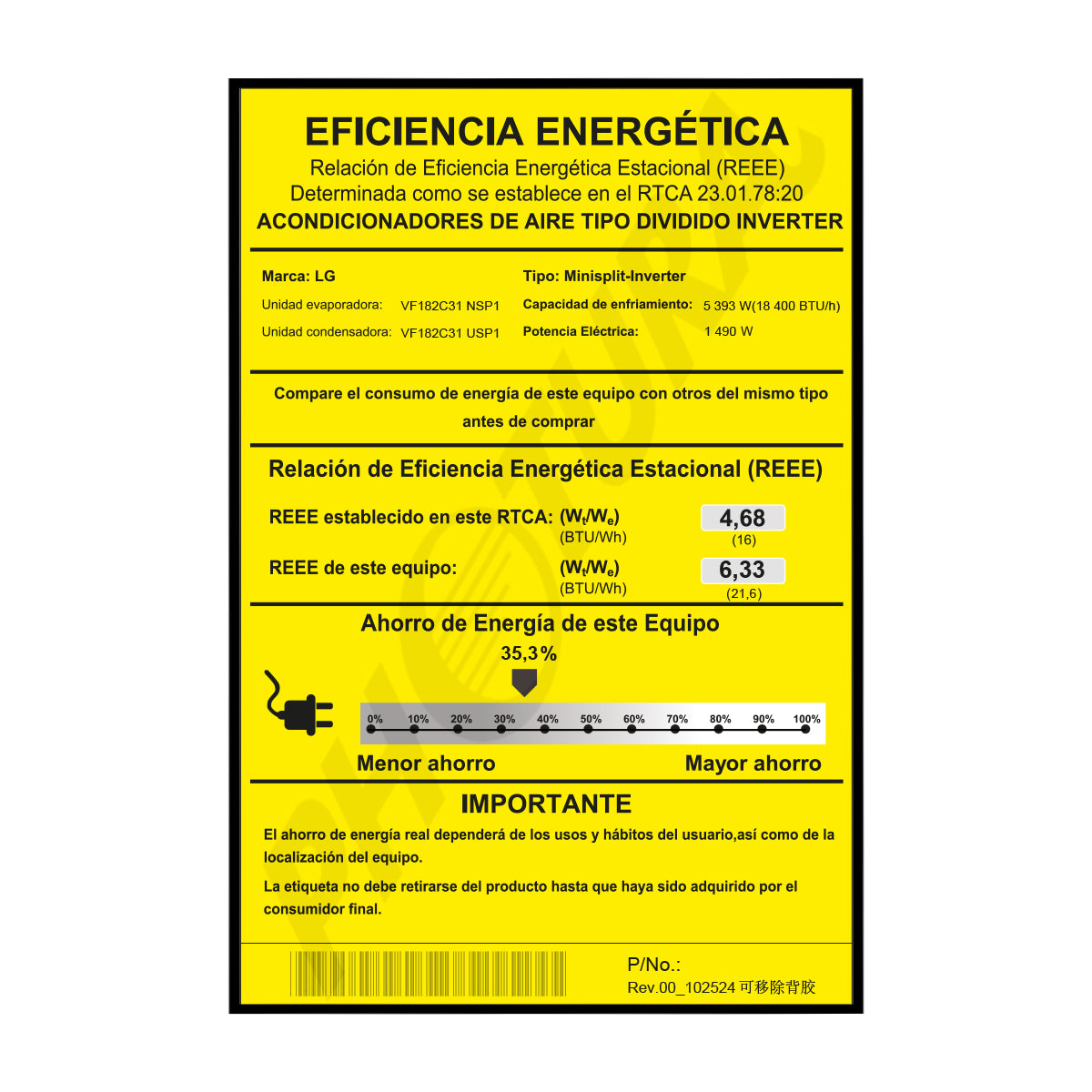 LG Aire Acondicionado Split DUAL Inverter 18,400 BTU | SEER 21.6 | DUALCOOL | WiFi | ThinQ | AI Air | Soft Air | kW Manager | Auto Clean+ | 220v