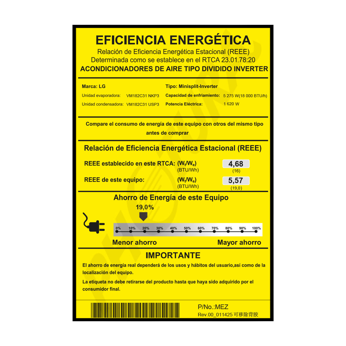 LG Aire Acondicionado Split DUAL Inverter 18,000 BTU | SEER 19 | DUALCOOL | WiFi | ThinQ | kW Manager | Auto Clean+ | 220v