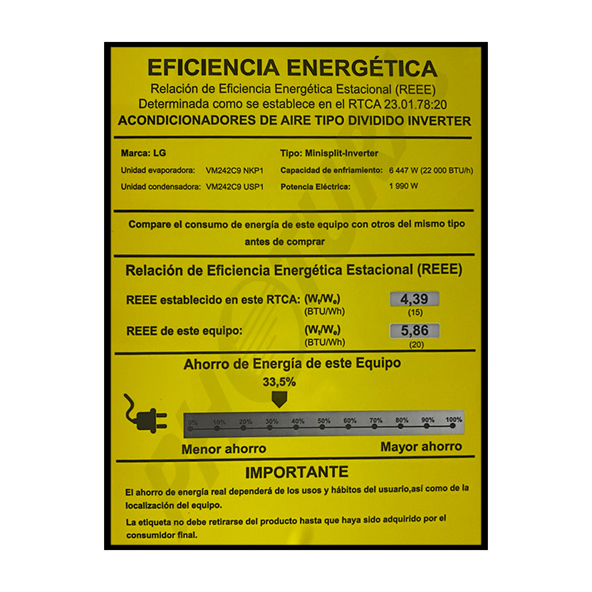 LG Aire Acondicionado Split Dual Inverter 22,000 BTU | SEER 20 | DUALCOOL | WiFi | ThinQ | Modo Silencioso | 220v