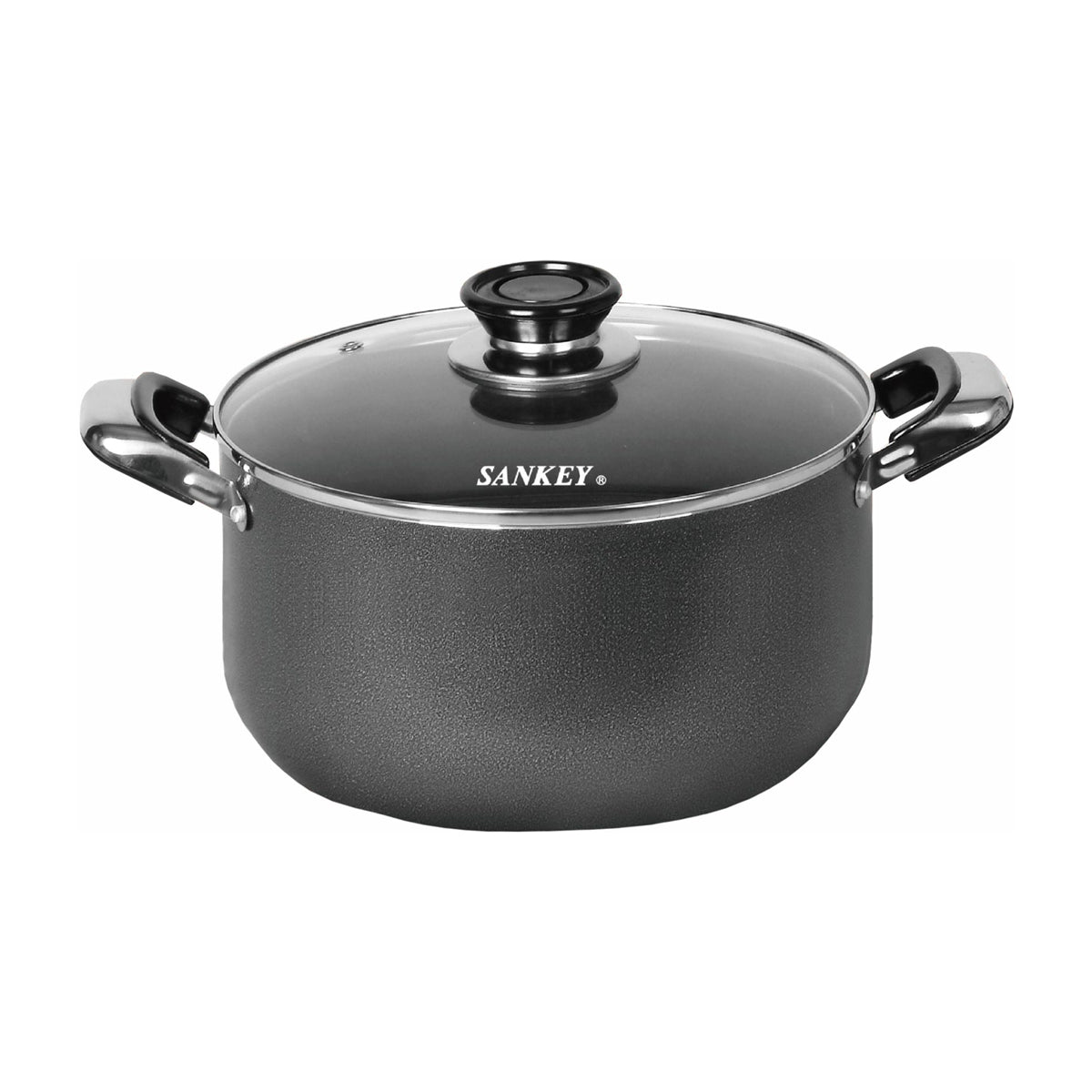 Sankey Olla de 44cm | Revestimiento de Cerámica | Tapa de Vidrio | Negro