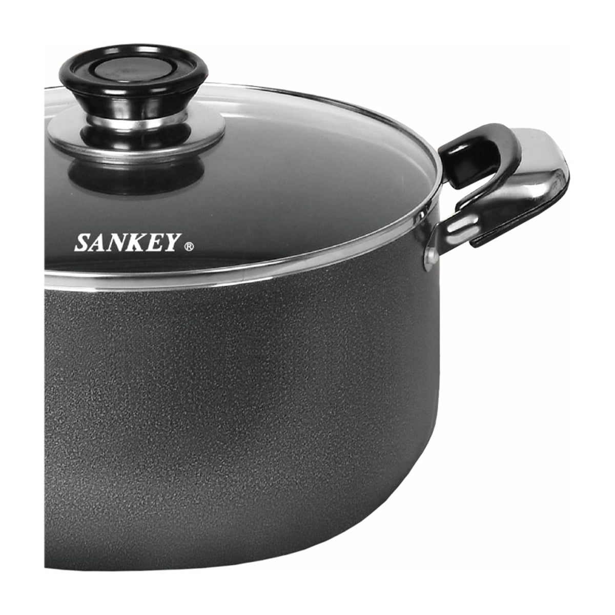 Sankey Olla de 44cm | Revestimiento de Cerámica | Tapa de Vidrio | Negro