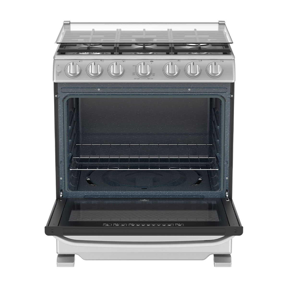 Mabe Estufa a Gas de Acero Inoxidable | Tecnología Ultimate | Perfect Cook | Easy Clean Pro | Tapa | Plancha | 30" | 6 Quemadores