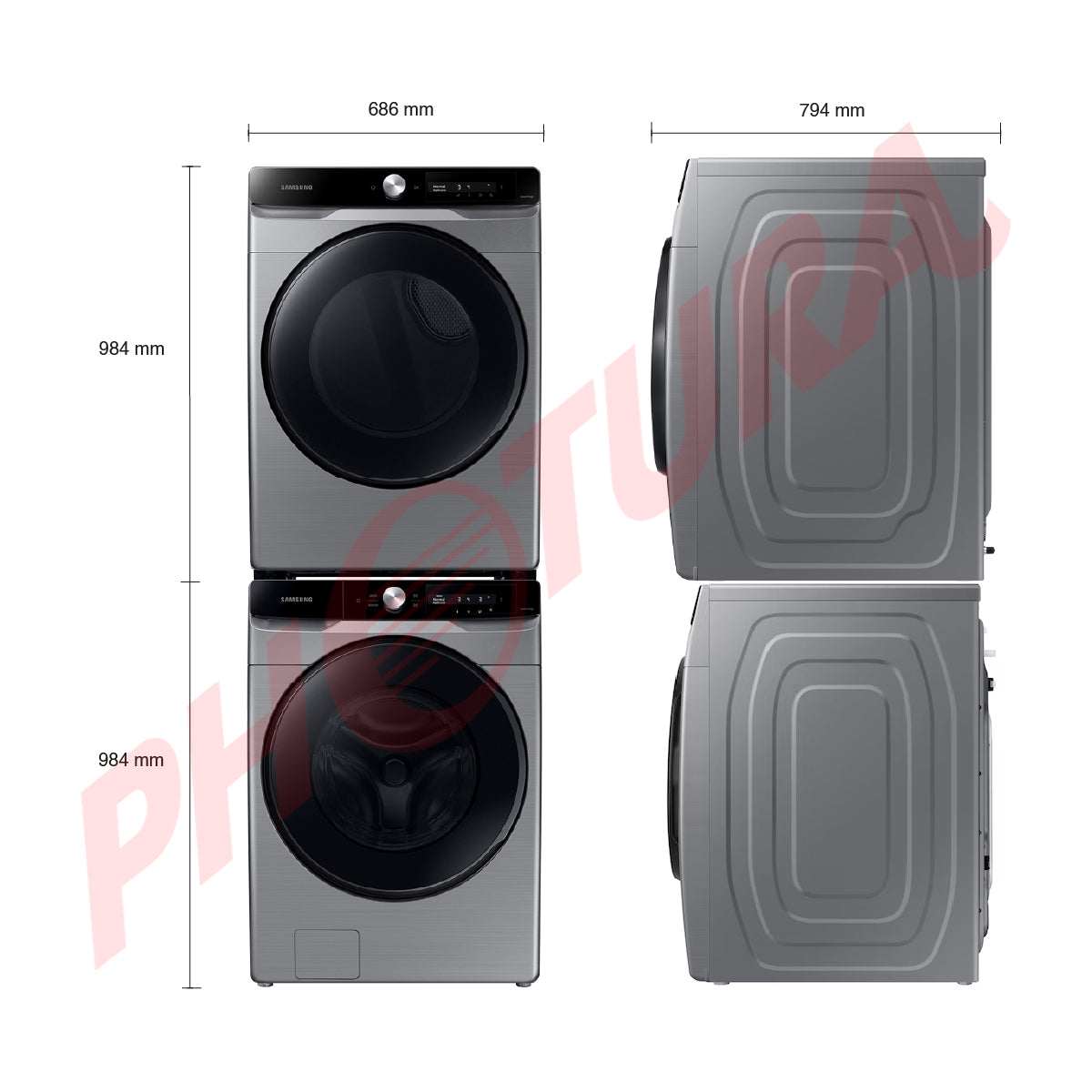 Samsung Combo Lavadora Automática Digital Inverter y Secadora a Gas de Carga Frontal | MultiControl | AI Control | VRT Plus | 22kg | Gris