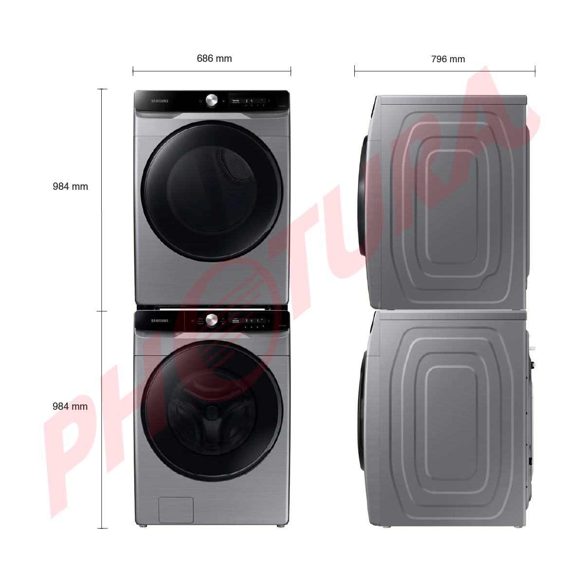 Samsung Combo Lavadora Automática Digital Inverter y Secadora Eléctrica de Carga Frontal | MultiControl | AI Control | VRT Plus | 22kg | Gris