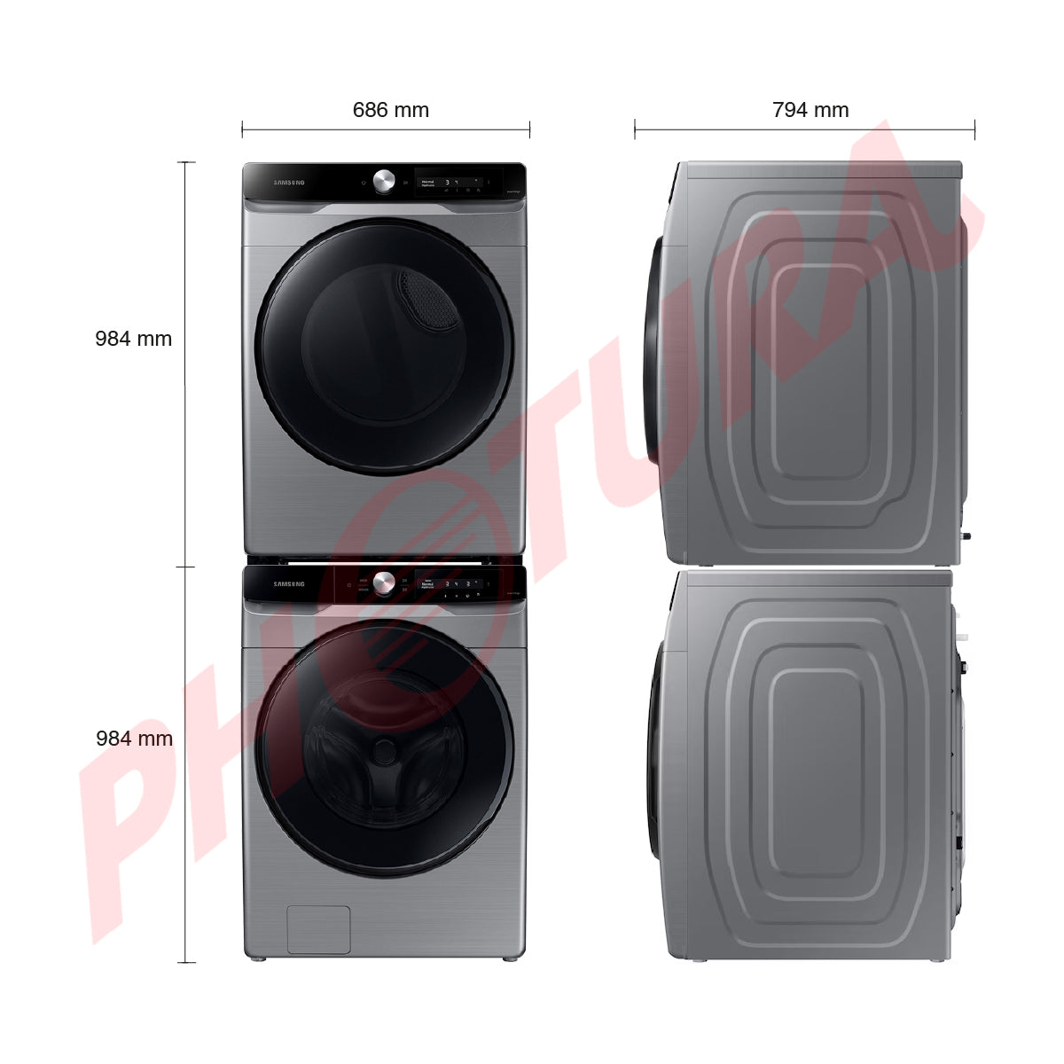 Samsung Combo Lavadora Automática Digital Inverter y Secadora Eléctrica de Carga Frontal | MultiControl | AI Control | VRT Plus | 22kg | Gris