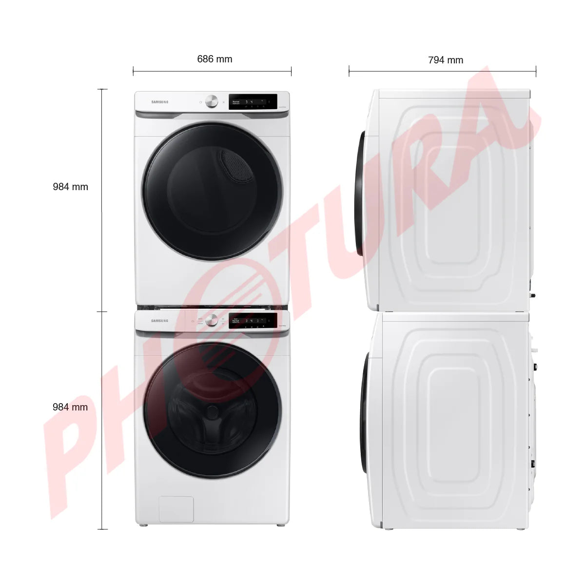 Samsung Combo Lavadora Automática Digital Inverter y Secadora Eléctrica de Carga Frontal | MultiControl | AI Control | VRT Plus | 22kg | Blanco