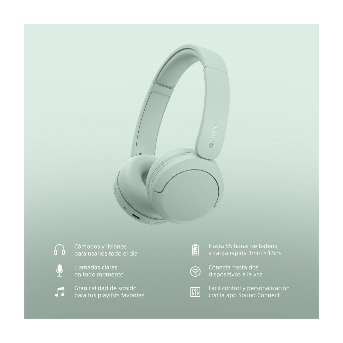 Sony WH-CH530 Audífonos Inalámbricos Bluetooth On-Ear | Verde