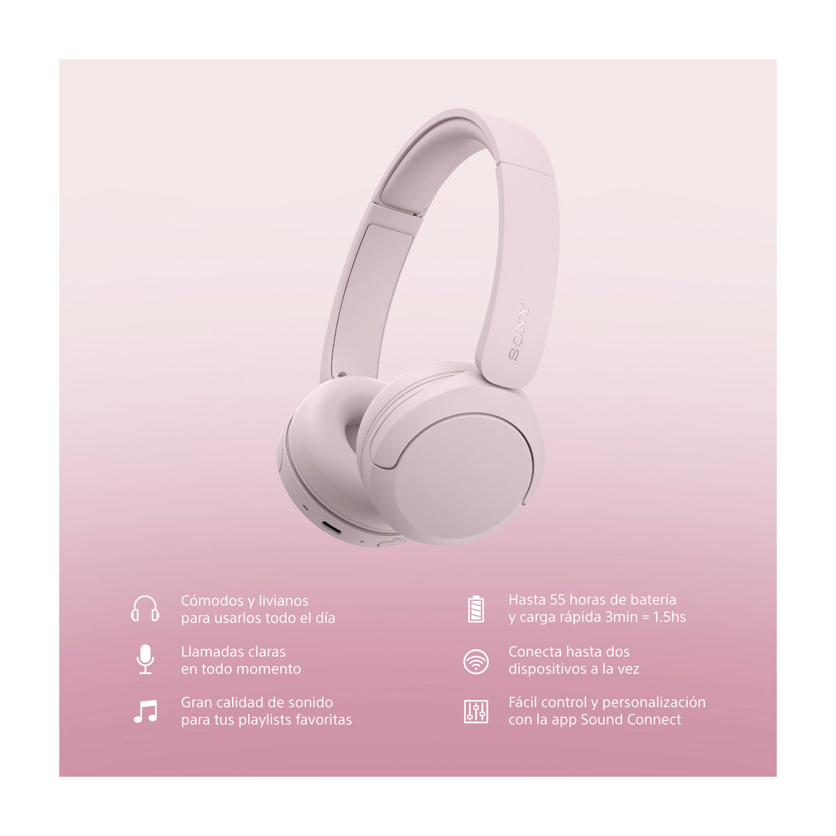 Sony WH-CH530 Audífonos Inalámbricos Bluetooth On-Ear | Rosa