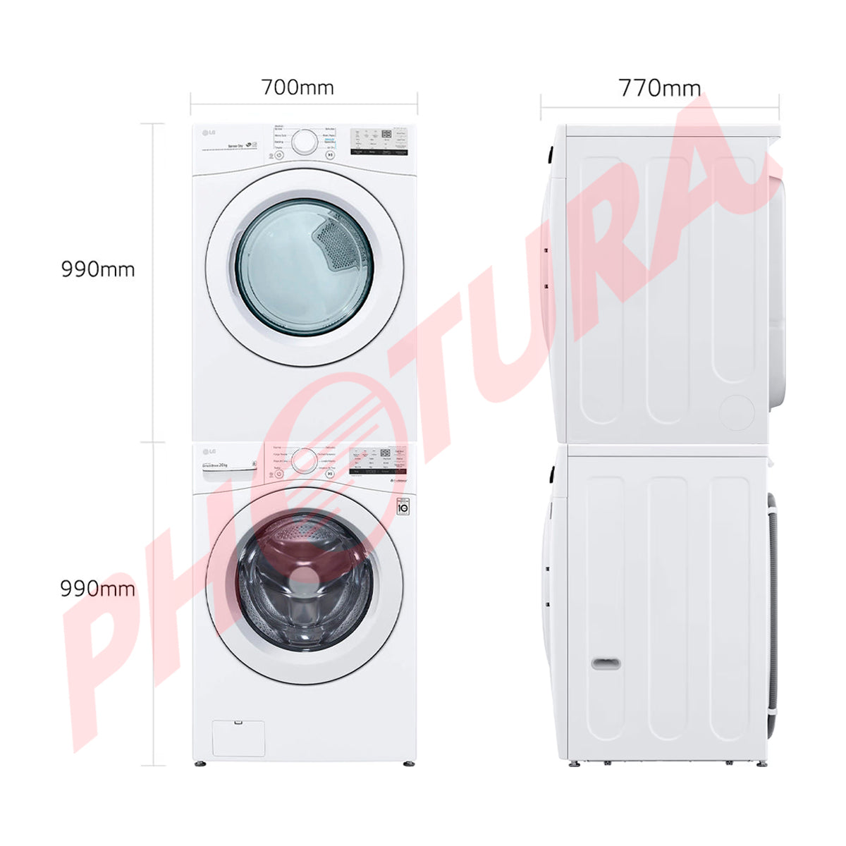 LG Combo Lavadora Automatica Inverter Direct Drive y Secadora Eléctrica de Carga Frontal | 6 Motion DD | 20kg | Blanco