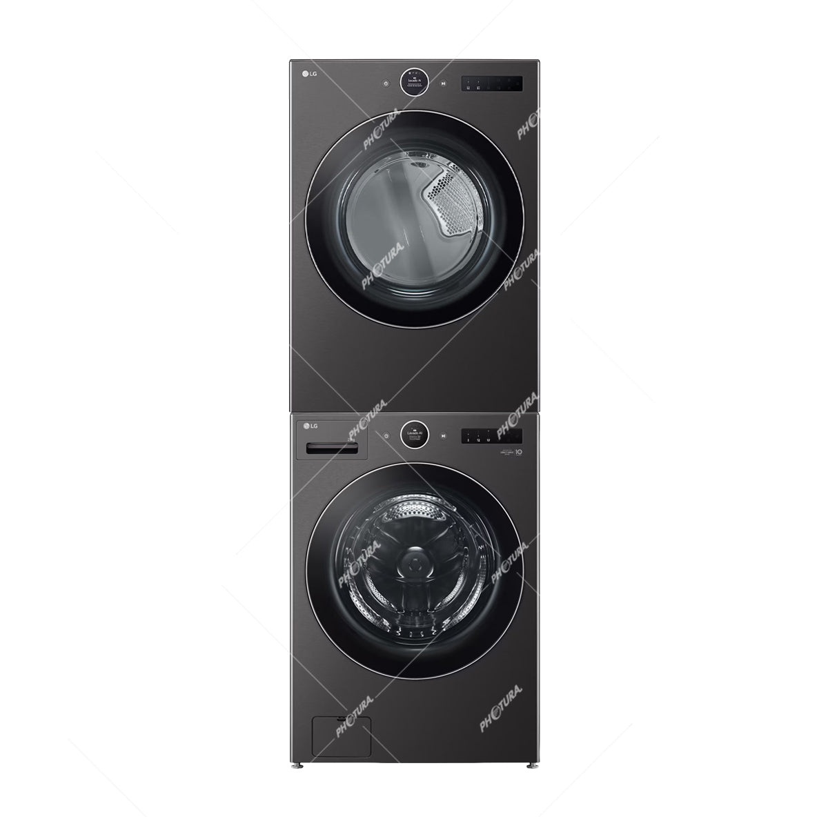 LG Combo Lavadora Automatica Inverter Direct Drive de 23kg y Secadora a Gas de Carga Frontal de 22kg | AI DD | ThinQ | 6 Motion DD | Turbo Wash | Negro