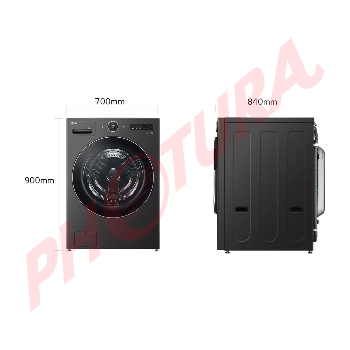 LG Combo Lavadora Automatica Inverter Direct Drive de 23kg y Secadora a Gas de Carga Frontal de 22kg | AI DD | ThinQ | 6 Motion DD | Turbo Wash | Negro