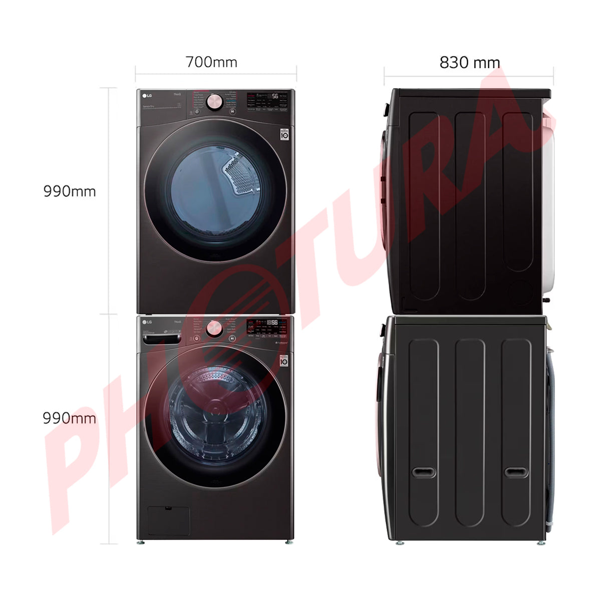 LG Combo Lavadora Automatica Inverter Direct Drive y Secadora a Gas de Carga Frontal | 6 Motion DD | TurboWash 360 | 25kg | Negro