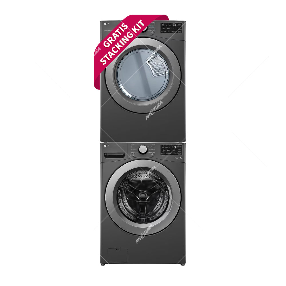 LG Combo Lavadora Automatica Inverter Direct Drive y Secadora a Gas de Carga Frontal | 6 Motion DD | 25kg | Negro Medio