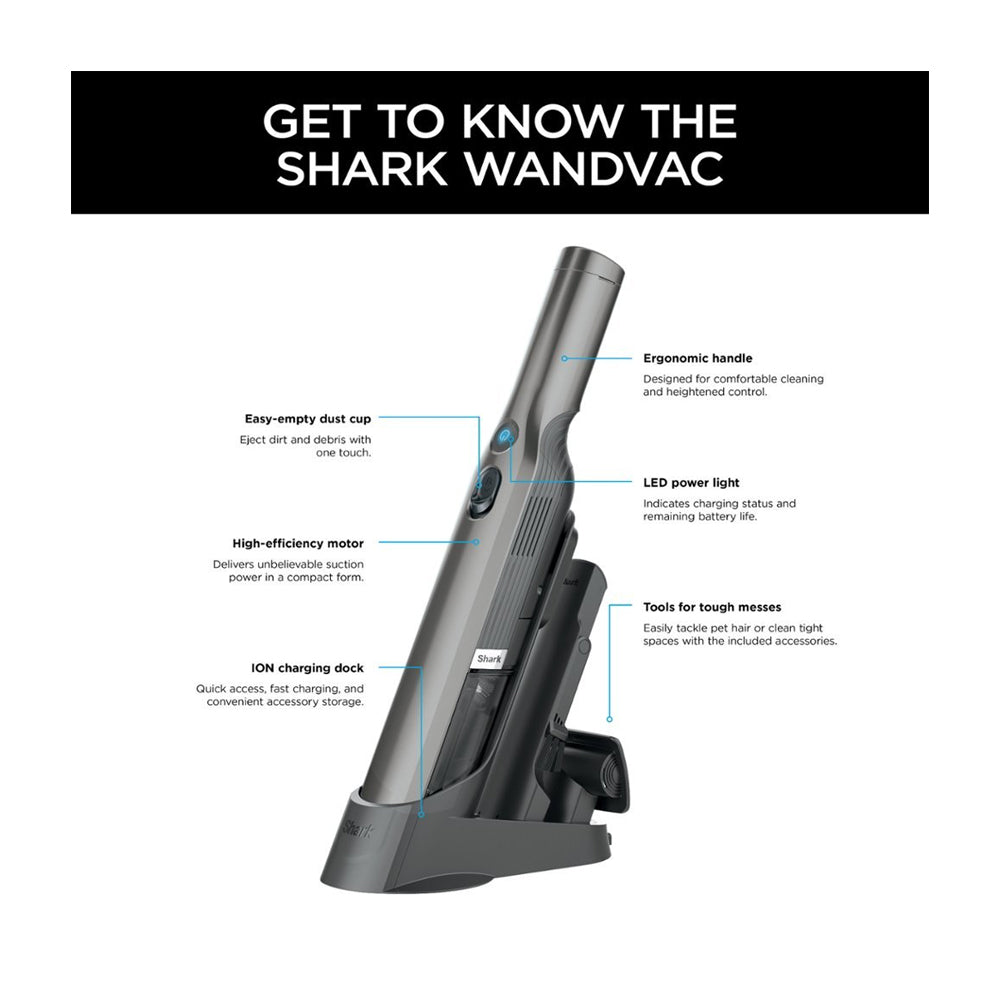 Shark Wandvac Cordless Aspiradora de Mano Inalámbrica | OneTouch | Lithium Ion | Gris