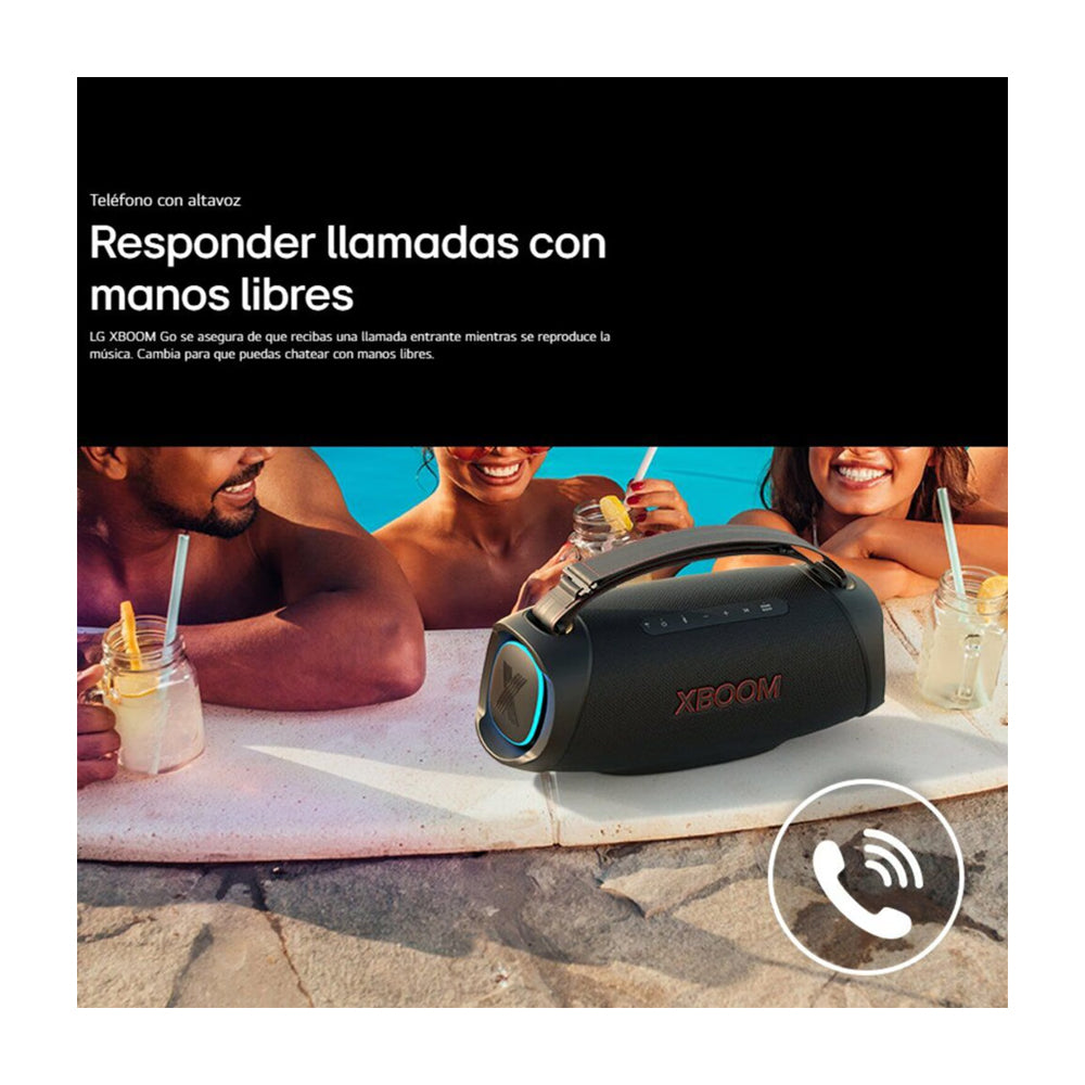 LG XBOOM Go XG8T Bocina Portátil Bluetooth Waterproof | Sound Boost | Light Studio | 15H | IP67 | Negro