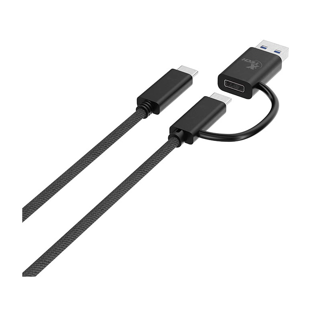 Xtech Cable 2 en 1 USB A / USB C a USB C | 1.82 Metros | Negro