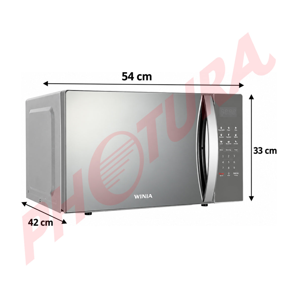 Winia Microondas de 1000W | 1.5p3 | Sistema de Bloqueo Infantil | Plateado