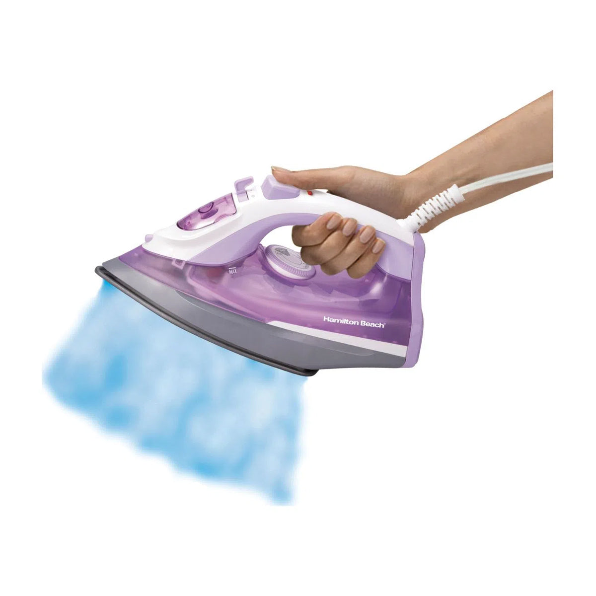 Hamilton Beach Plancha de Ropa a Vapor | Vapor Vertical | Antiadherente | Anti-Goteo | Morado Blanco