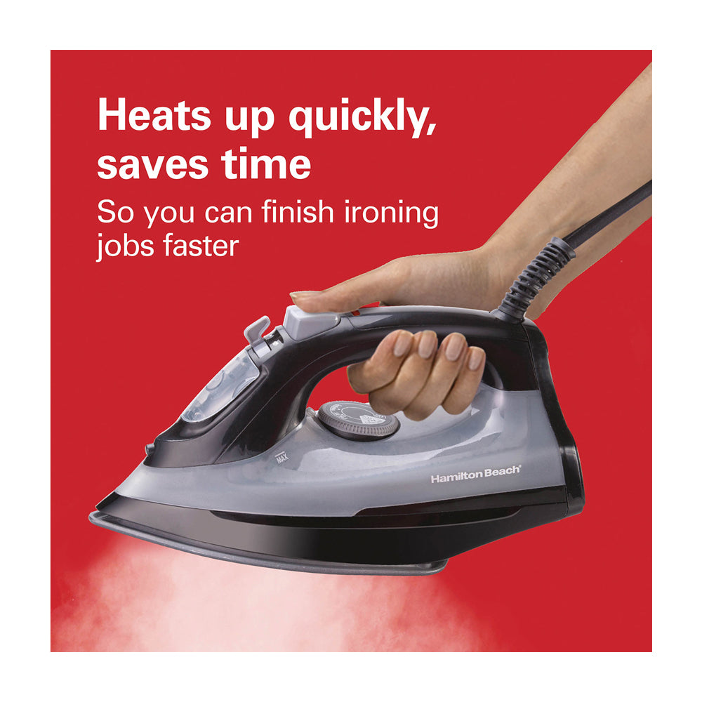 Hamilton Beach Plancha de Ropa a Vapor | Vapor Versátil | Extra-Glide | Anti-Goteo | Gris Negro