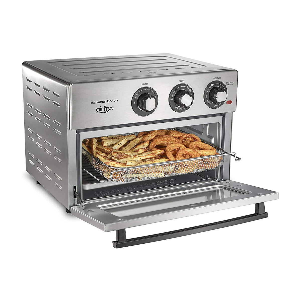Hamilton Beach Horno Eléctrico con Freidora de Aire de 21.24L | Convección | Bandeja Deslizable | Acero Inoxidable | 1800W | Plateado