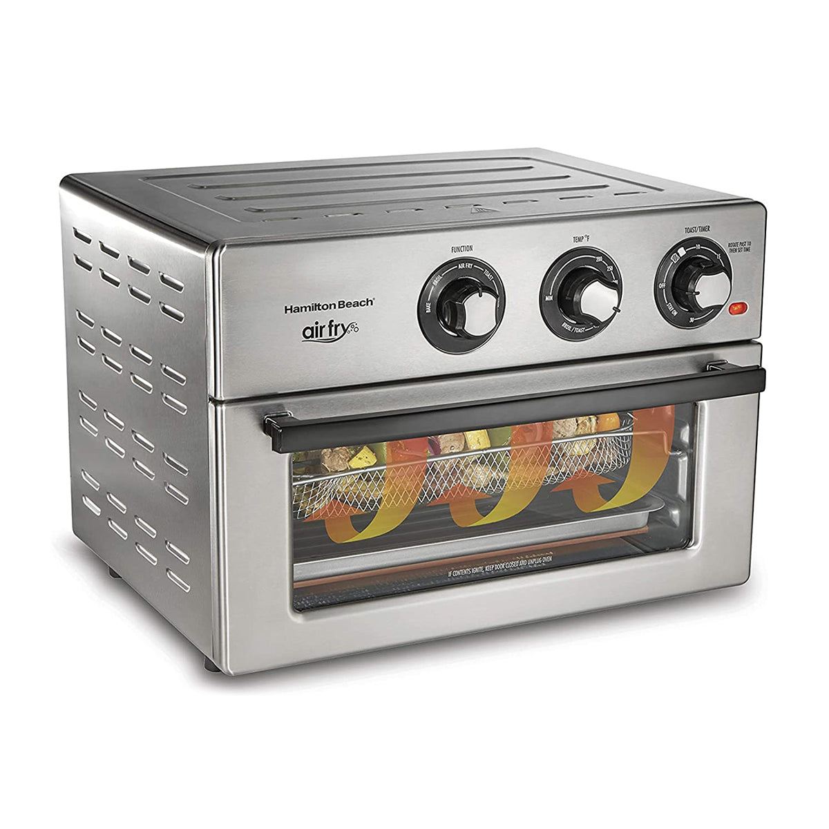 Hamilton Beach Horno Eléctrico con Freidora de Aire de 21.24L | Convección | Bandeja Deslizable | Acero Inoxidable | 1800W | Plateado