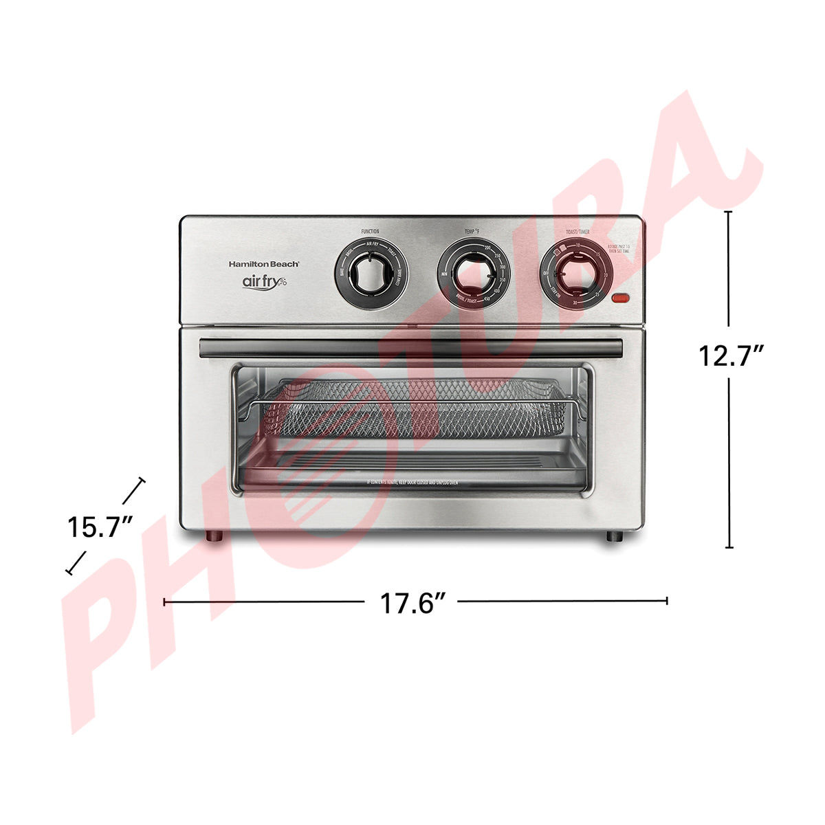 Hamilton Beach Horno Eléctrico con Freidora de Aire de 21.24L | Convección | Bandeja Deslizable | Acero Inoxidable | 1800W | Plateado