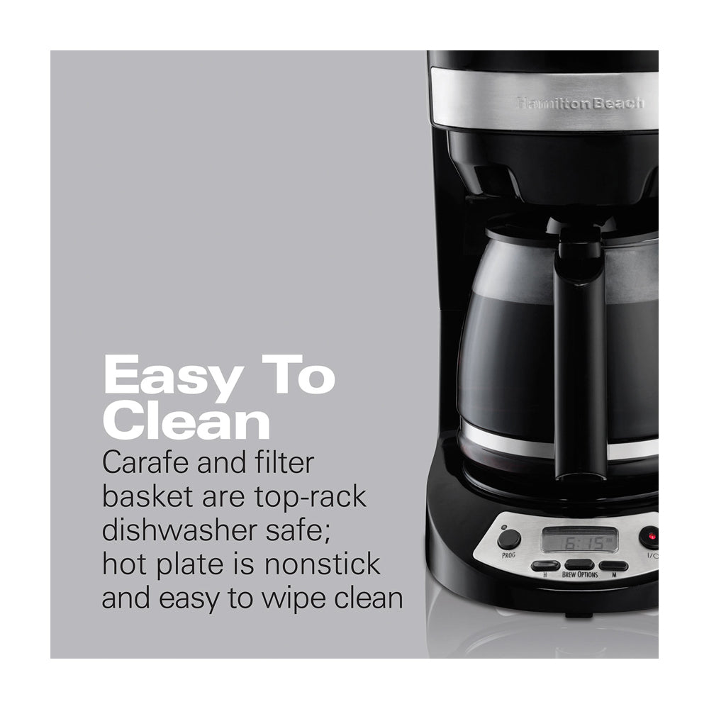 Hamilton Beach Cafetera de 12 Tazas | Programable | Pantalla LED | Negro