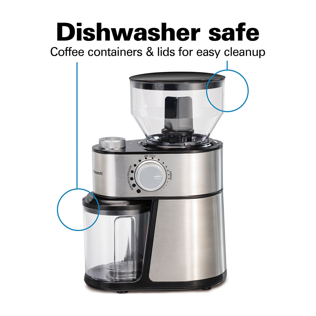 Hamilton Beach Molino de Café | 2 a 14 Tazas | 18 Configuraciones | Acero Inoxidable