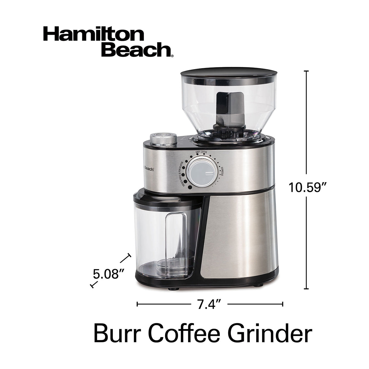 Hamilton Beach Molino de Café | 2 a 14 Tazas | 18 Configuraciones | Acero Inoxidable