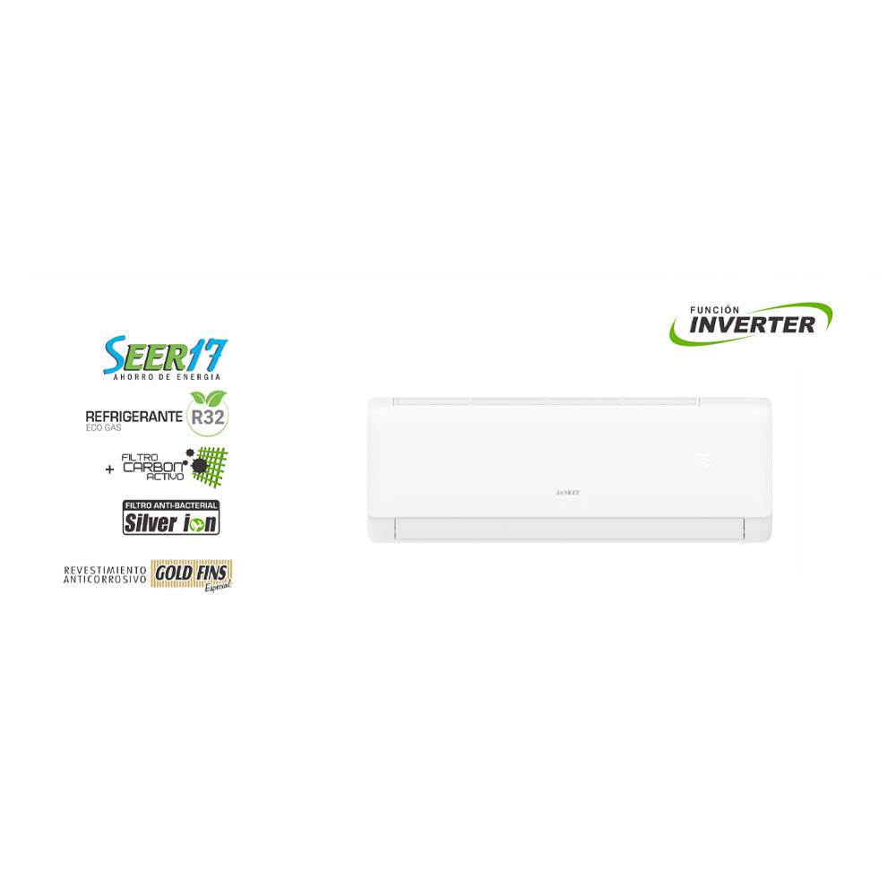 Sankey Aire Acondicionado Split Inverter 9,000 BTU | SEER 17 | Enfriamiento Supremo | Silver Ion | Filtro de Carbon Activo | 220v