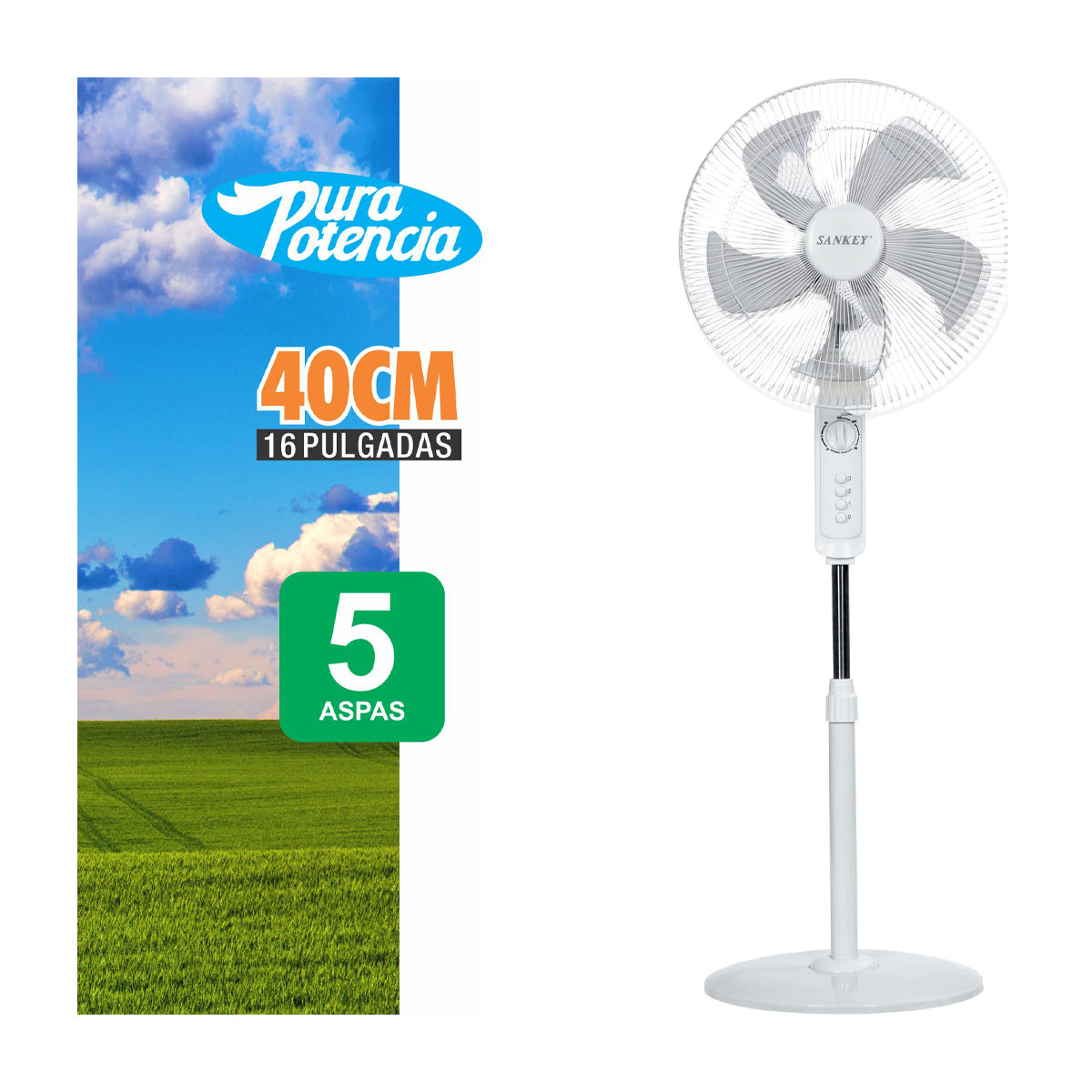 Sankey Abanico de Pedestal de 16" | 3 Velocidades | Temporizador de hasta 60 Minutos | Blanco