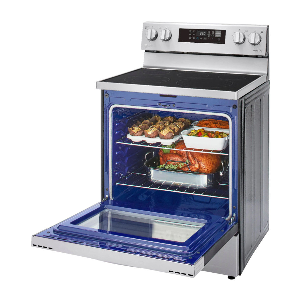 LG Estufa Eléctrica de Acero Inoxidable | 2-en-1 | Smart WiFi ThinQ | 6.3p3 | Air Fryer | Convección | Panel Digital | 30" | 5 Quemadores | Plateado